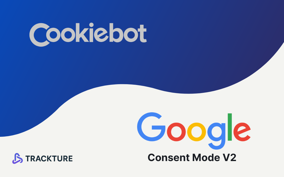 Graphic showing integration between Cookiebot and Google Consent Mode V2, highlighting Trackture’s privacy-first consent management solutions