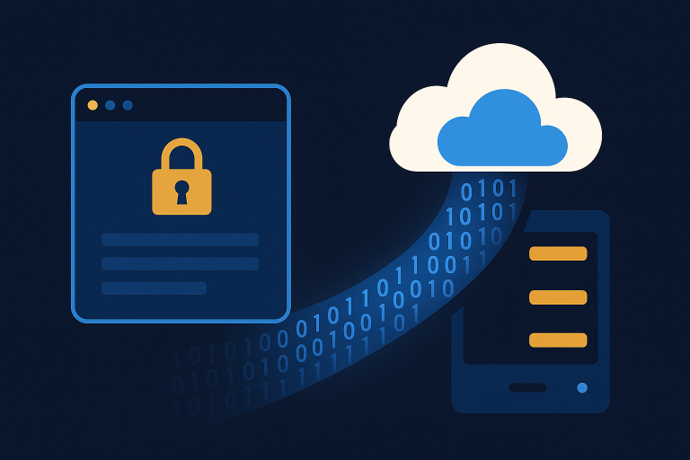 Diagram showing server-side tagging data flow from website to cloud server for privacy-first analytics.