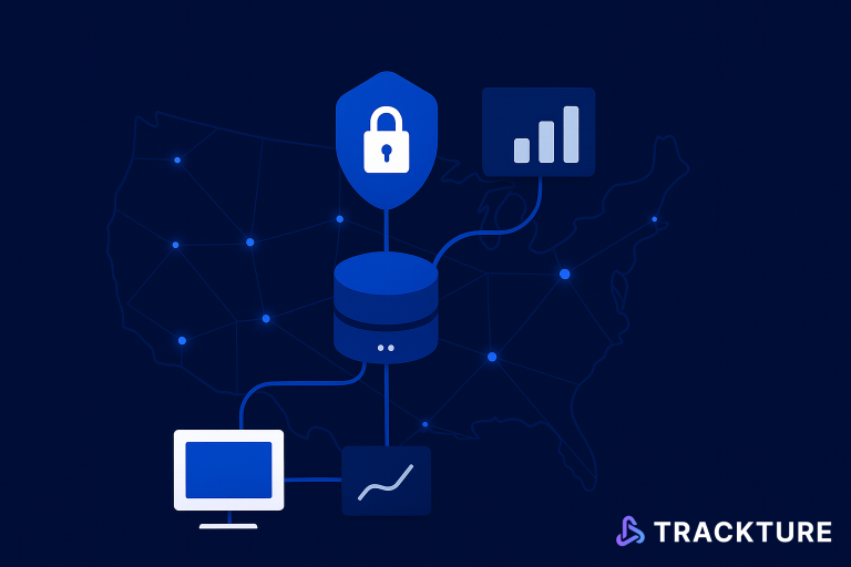 U.S. Privacy-Compliant Tracking architecture diagram showing Trackture’s compliance and measurement framework.